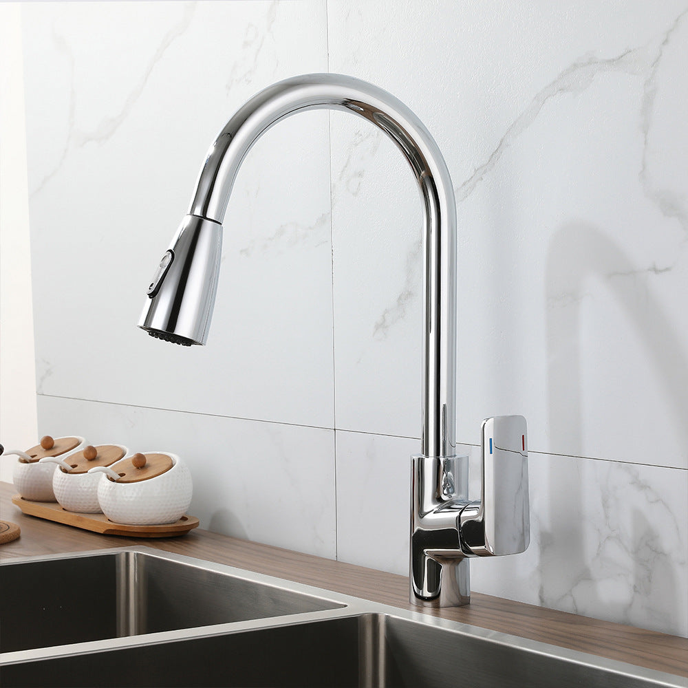 Eumtenr All Brass Cold and Hot Single Hole Pull Down Sprayer Single Control Kitchen Faucet