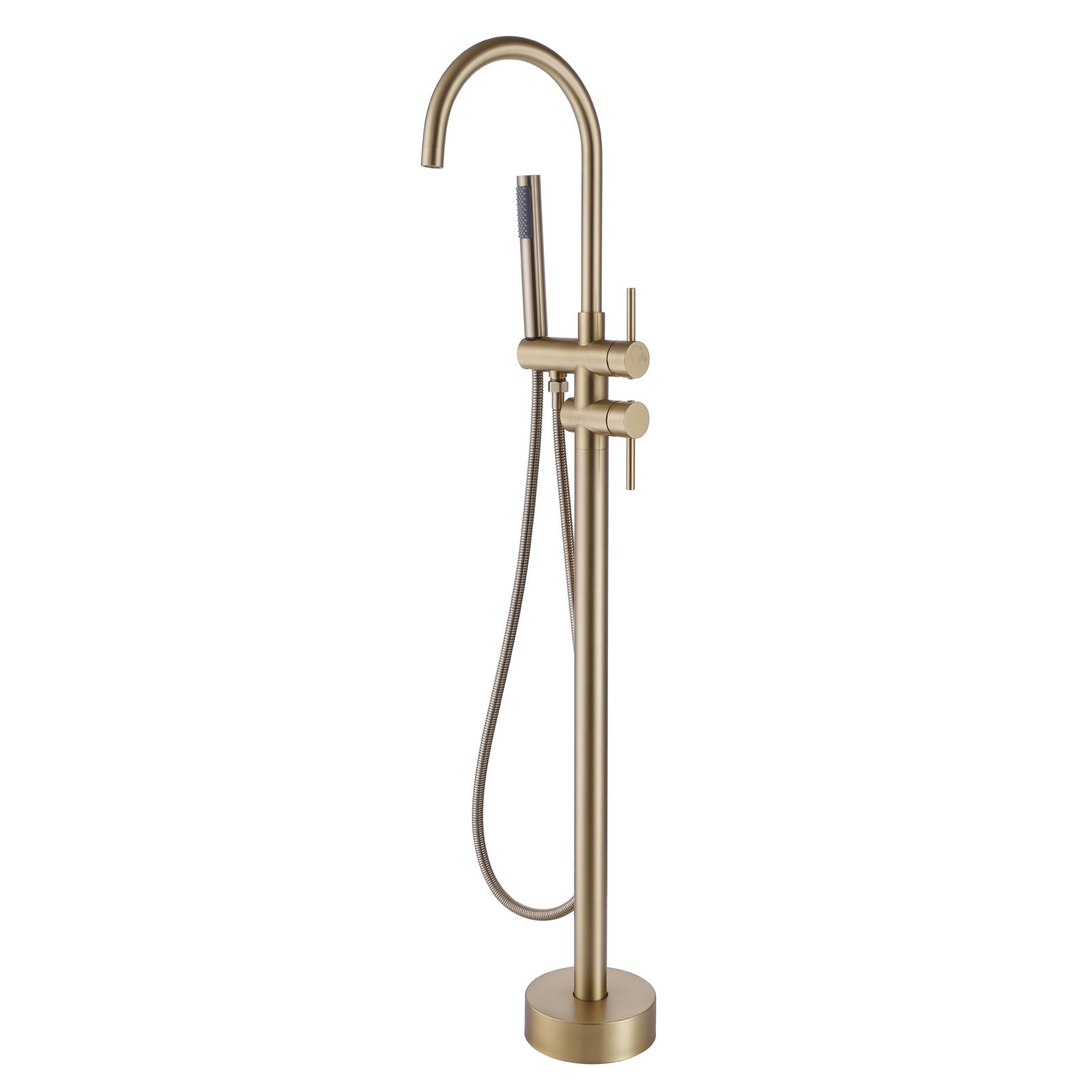 Brass Floor Mount Tub Bathtub Faucet Single Handle with Hand Shower - Round