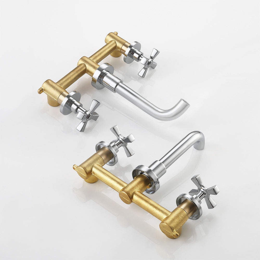 Double Handle Wall Mount Bathroom Sink Faucet and Valve