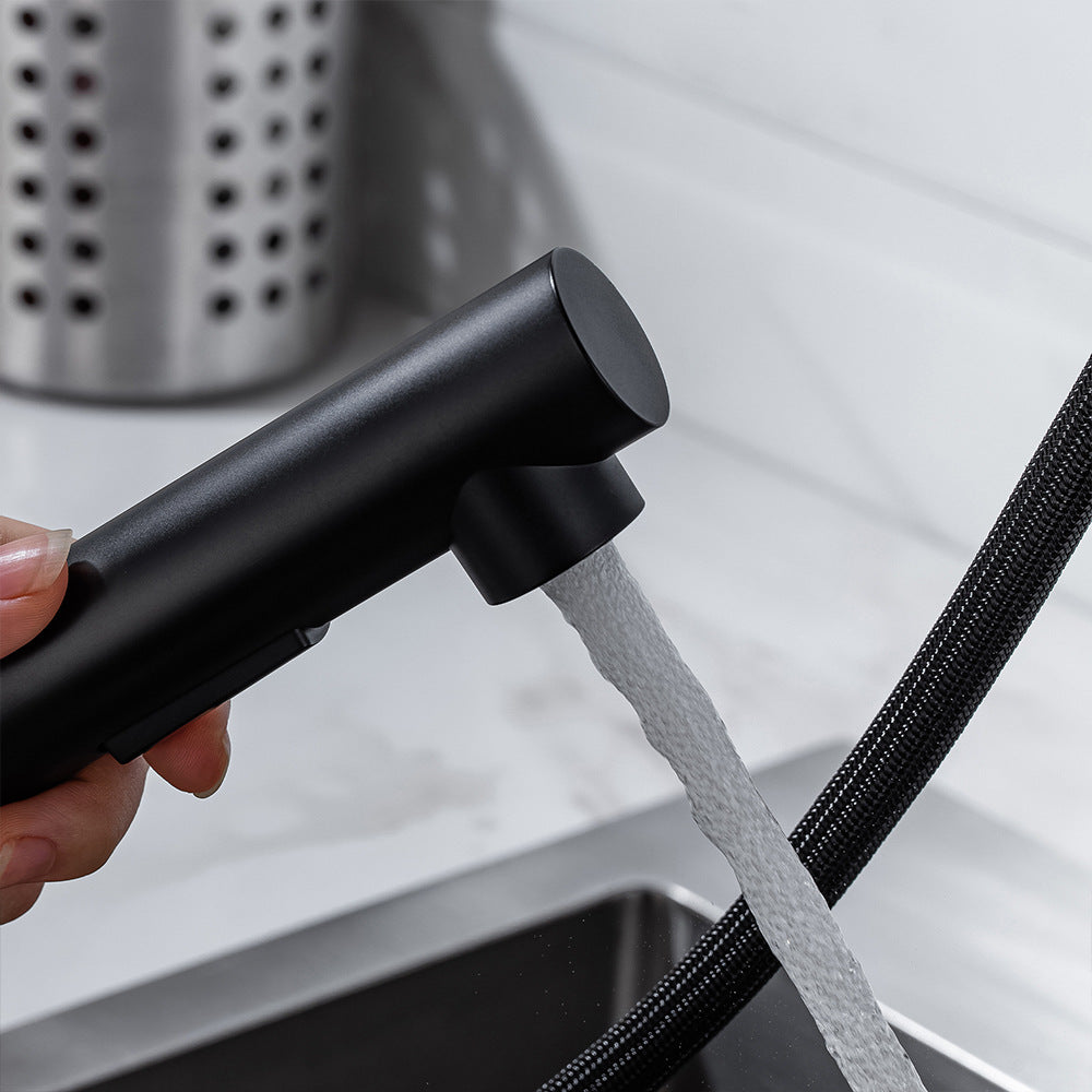 Schlichter Messing-Küchenarmatur mit Dual-Modus-Auslauf, herausziehbar, schwenkbar