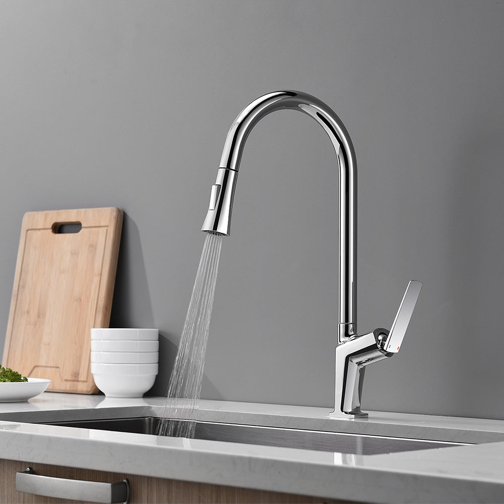 Full Brass Hot and Cold Water Pull Down Sprayer Kitchen Faucet