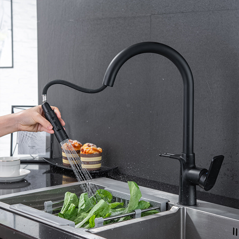 Brass Pulling and Retracting Kitchen Faucet (Hot and Cold Water with Hook)