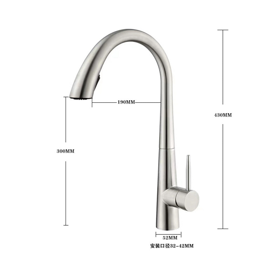 Stainless Steel Hot and Cold Water Hidden Pull-Out Head Sprayer Kitchen Faucet