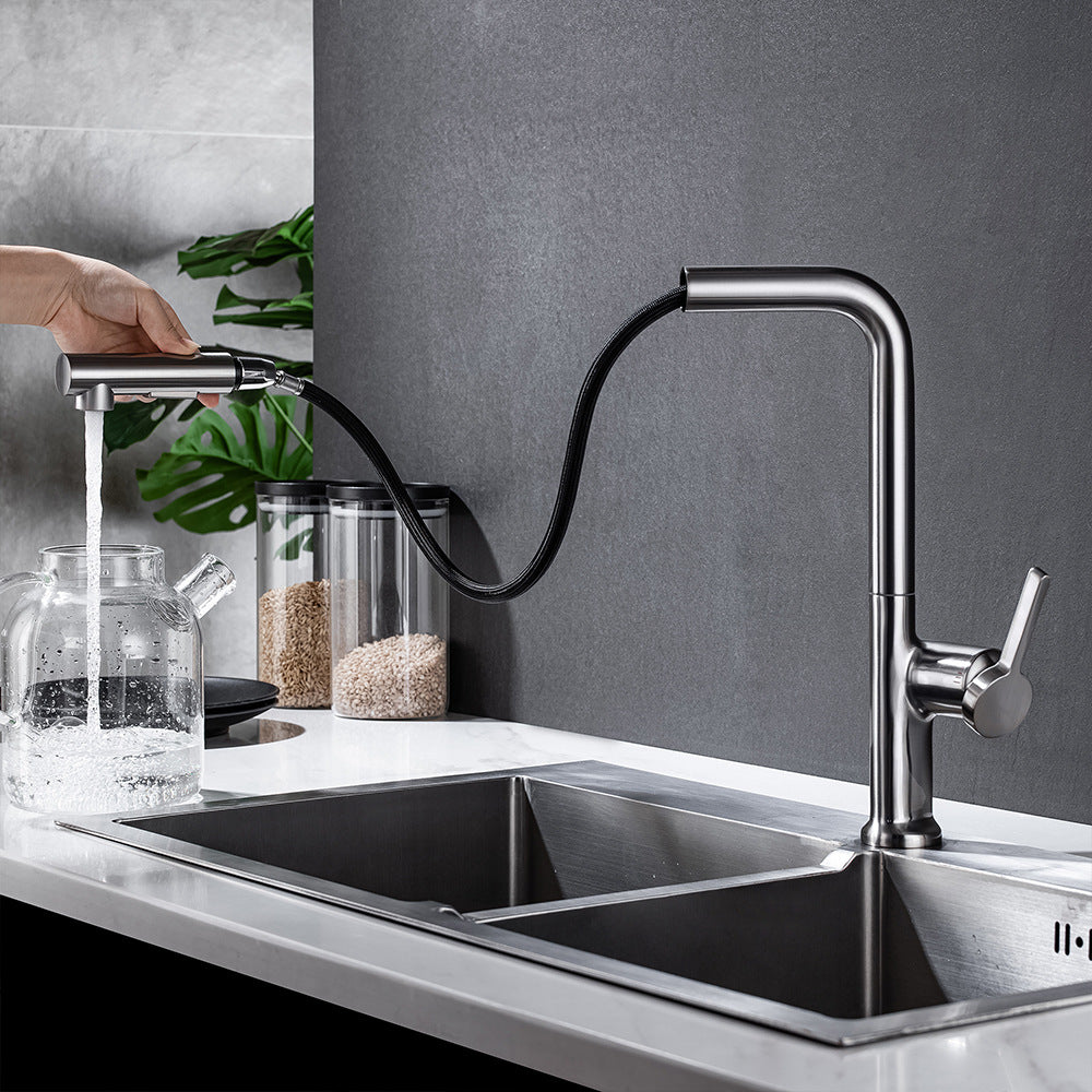 Simple Style Brass Dual Mode Spout Pull Out Kitchen Faucet - Swivel
