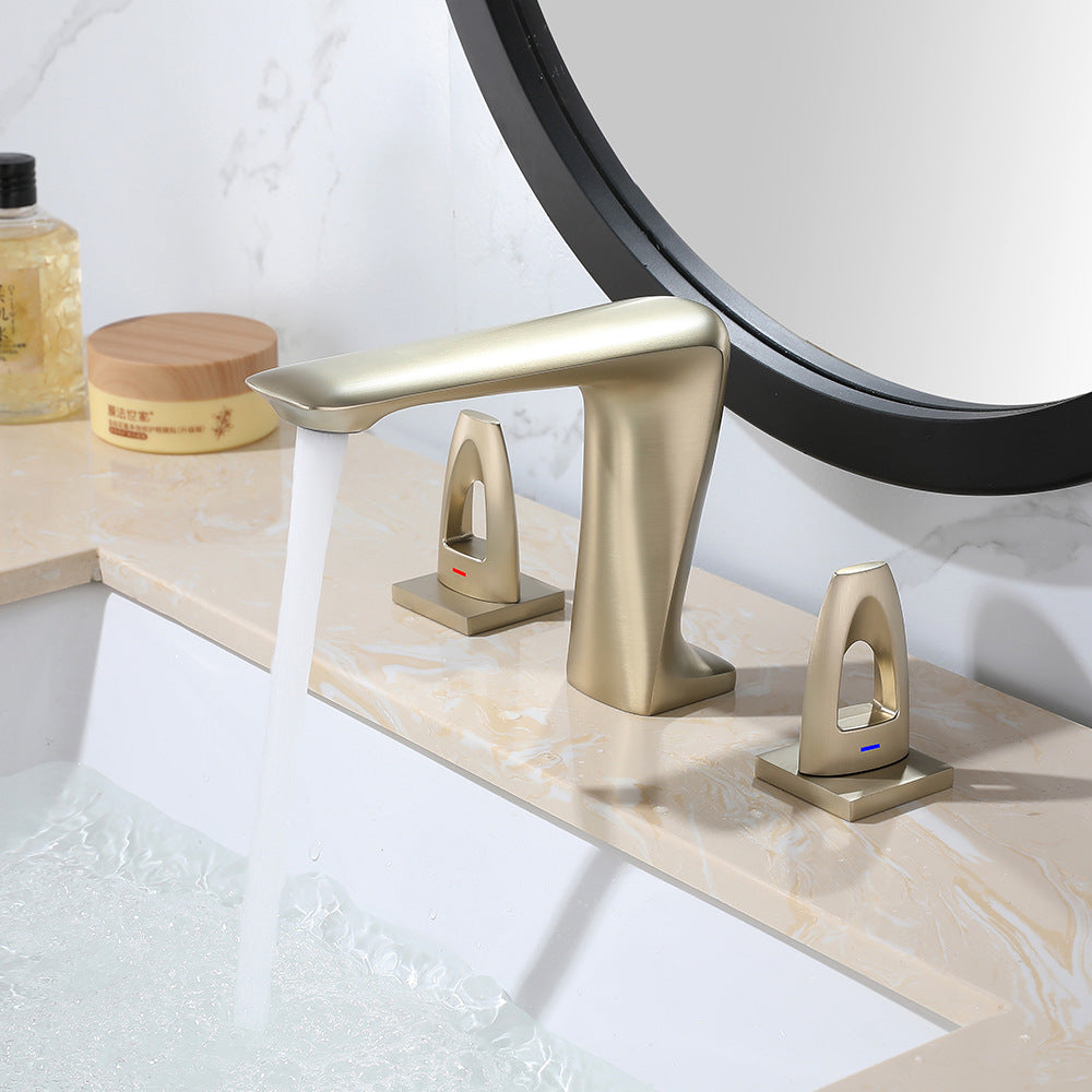 All Brass Modern Cold and Hot Water Dual Switch 3 Hole Bathroom Basin Faucet
