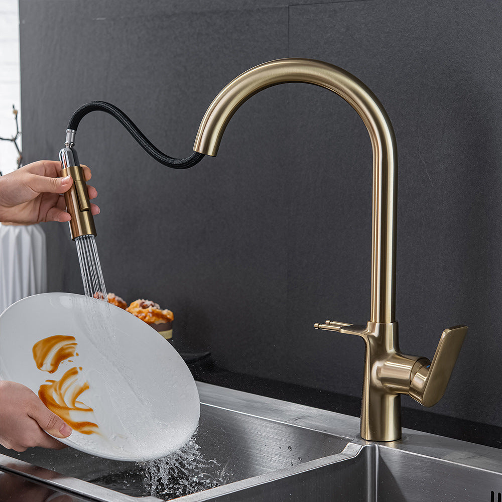Brass Pulling and Retracting Kitchen Faucet (Hot and Cold Water with Hook)