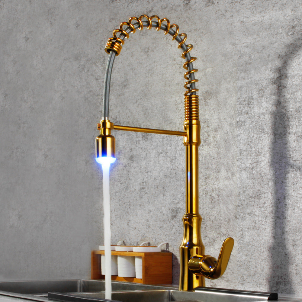 Commercial Single Handle Pull Down Sprayer Kitchen Faucet, with LED Light
