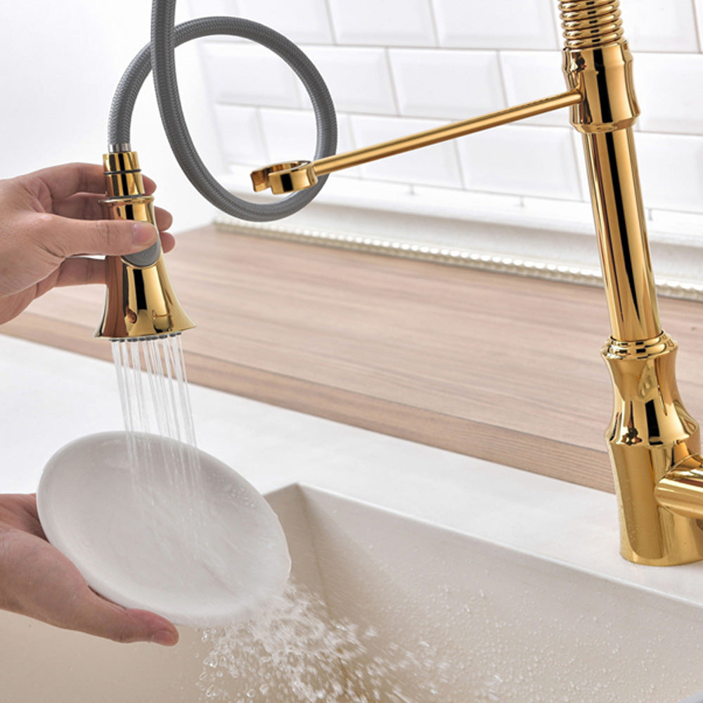 Commercial Brass Single Handle Single Hole Pull Down Sprayer Kitchen Sink Faucet
