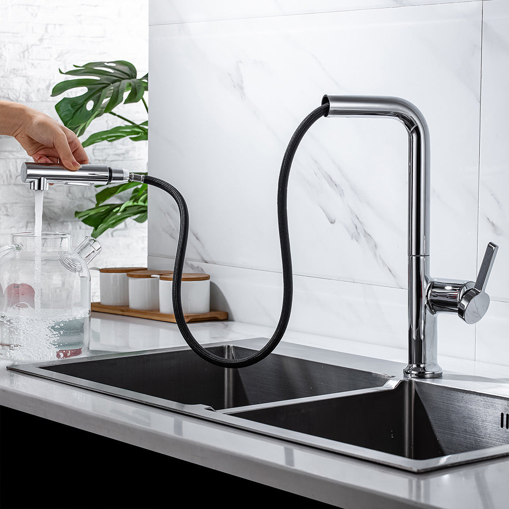 Simple Style Brass Dual Mode Spout Pull Out Kitchen Faucet - Swivel