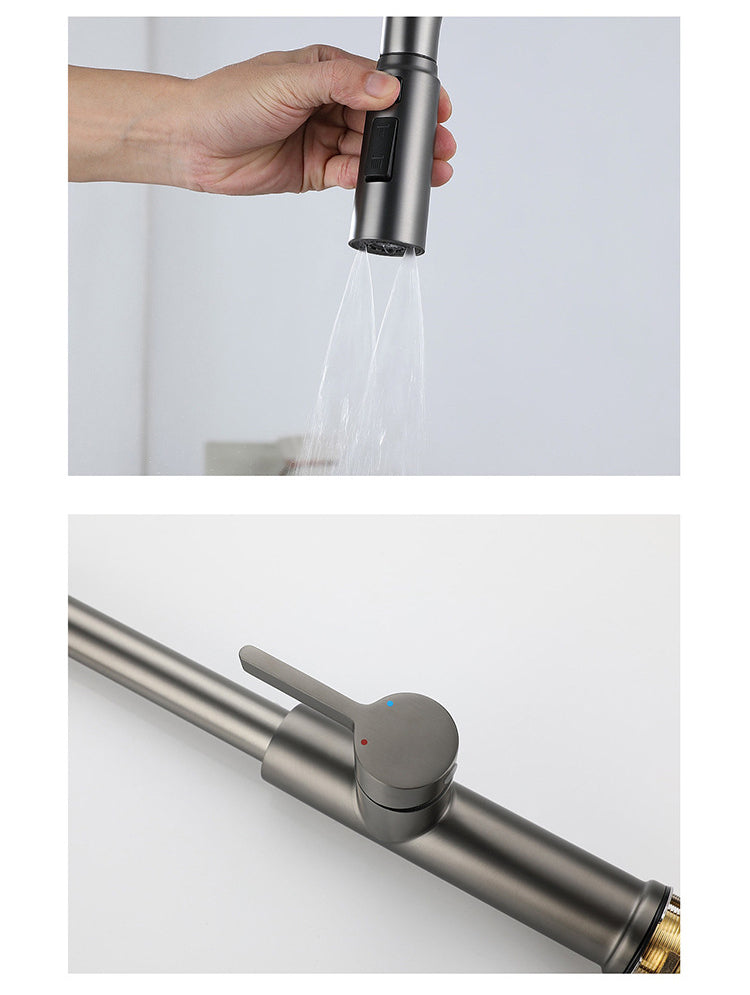 Edelstahl-Küchenarmatur mit Pull-Down-Sprüher für heißes und kaltes Wasser