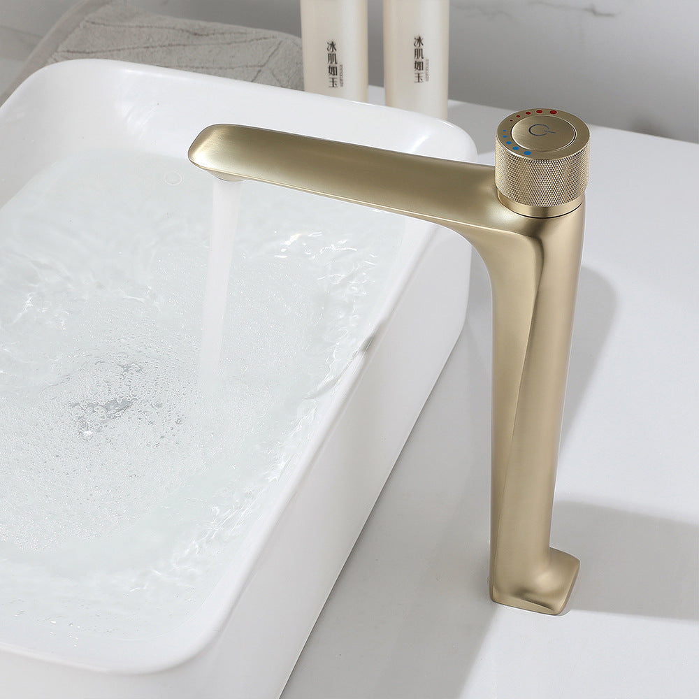 Brass Bathroom Hot and Cold Water Faucet with Rotary Button