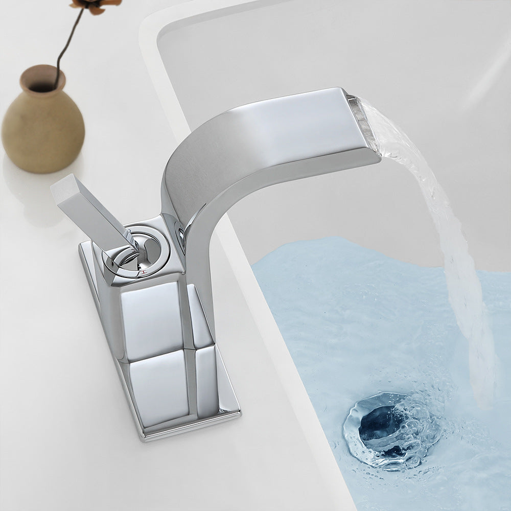 Brass Single Hole Waterfall Bathroom Faucet with Dual Control of Cold and Hot Handles