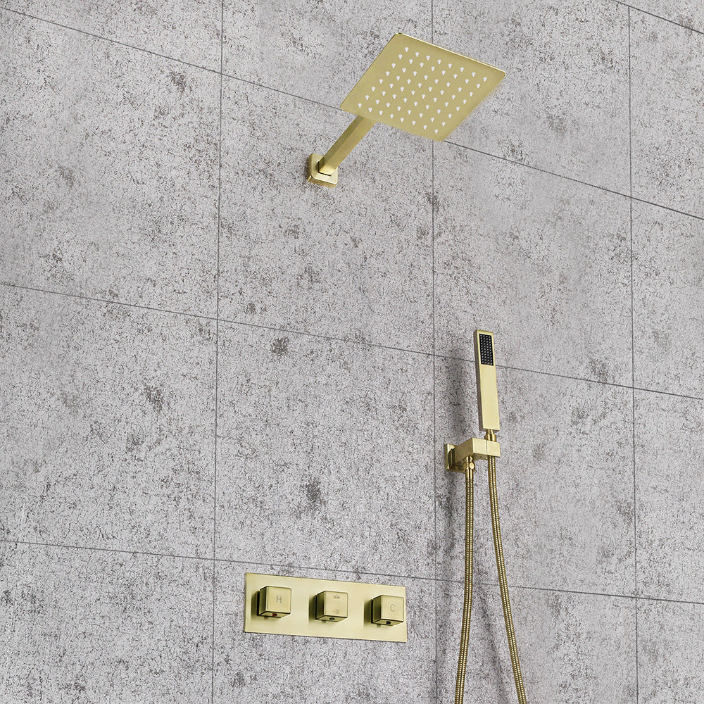 Eumtenr 8 Inch All Brass Shower with Dual Function Wall Mounted Shower Set