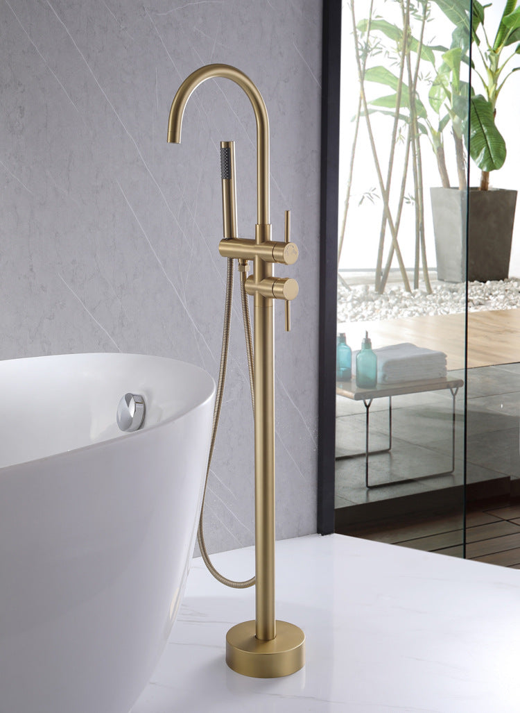 Brass Floor Mount Tub Bathtub Faucet Single Handle with Hand Shower - Round