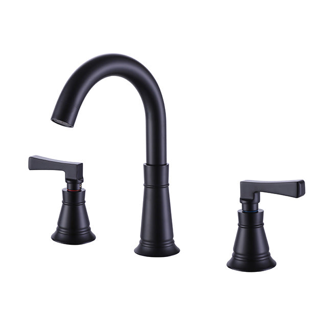 Full Brass Three Hole Faucet, Cold and Hot European Split Bathroom Faucet - Matte Black