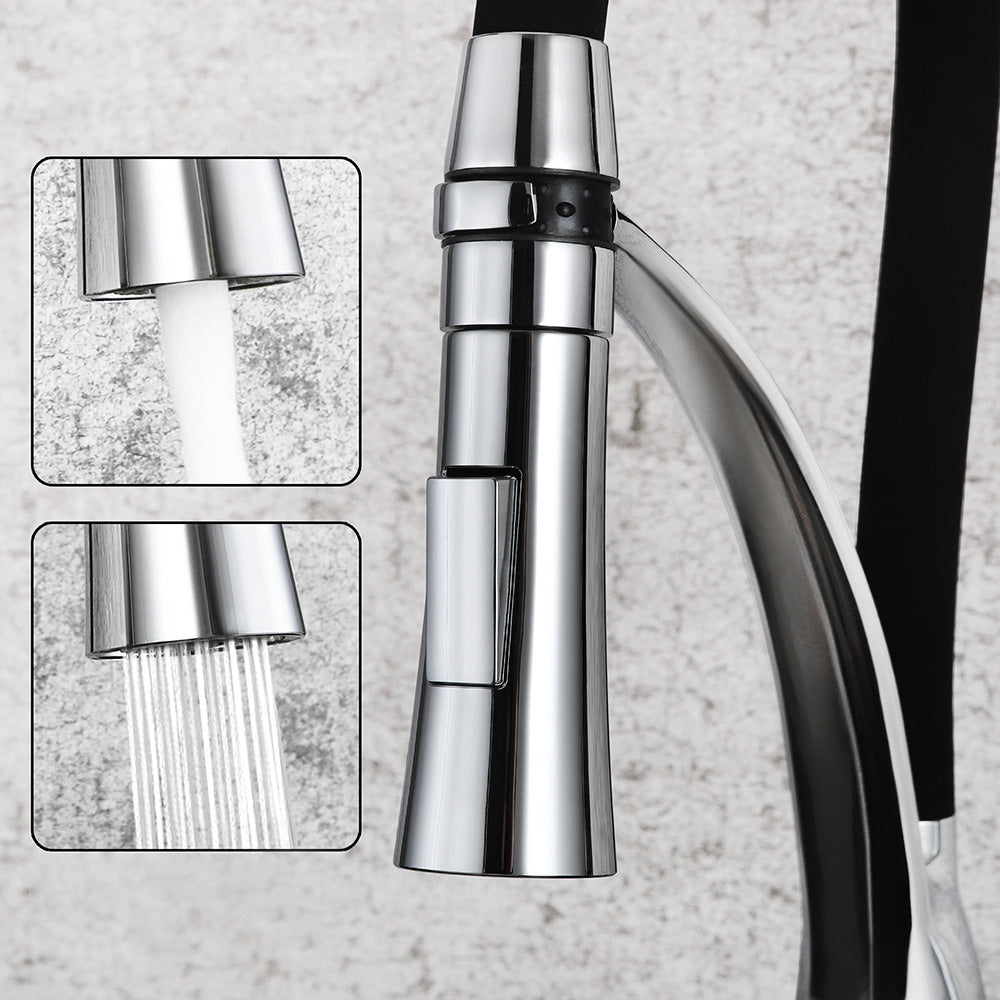 Brass Single Handle Pull Down Sprayer Kitchen Faucet, with LED Light