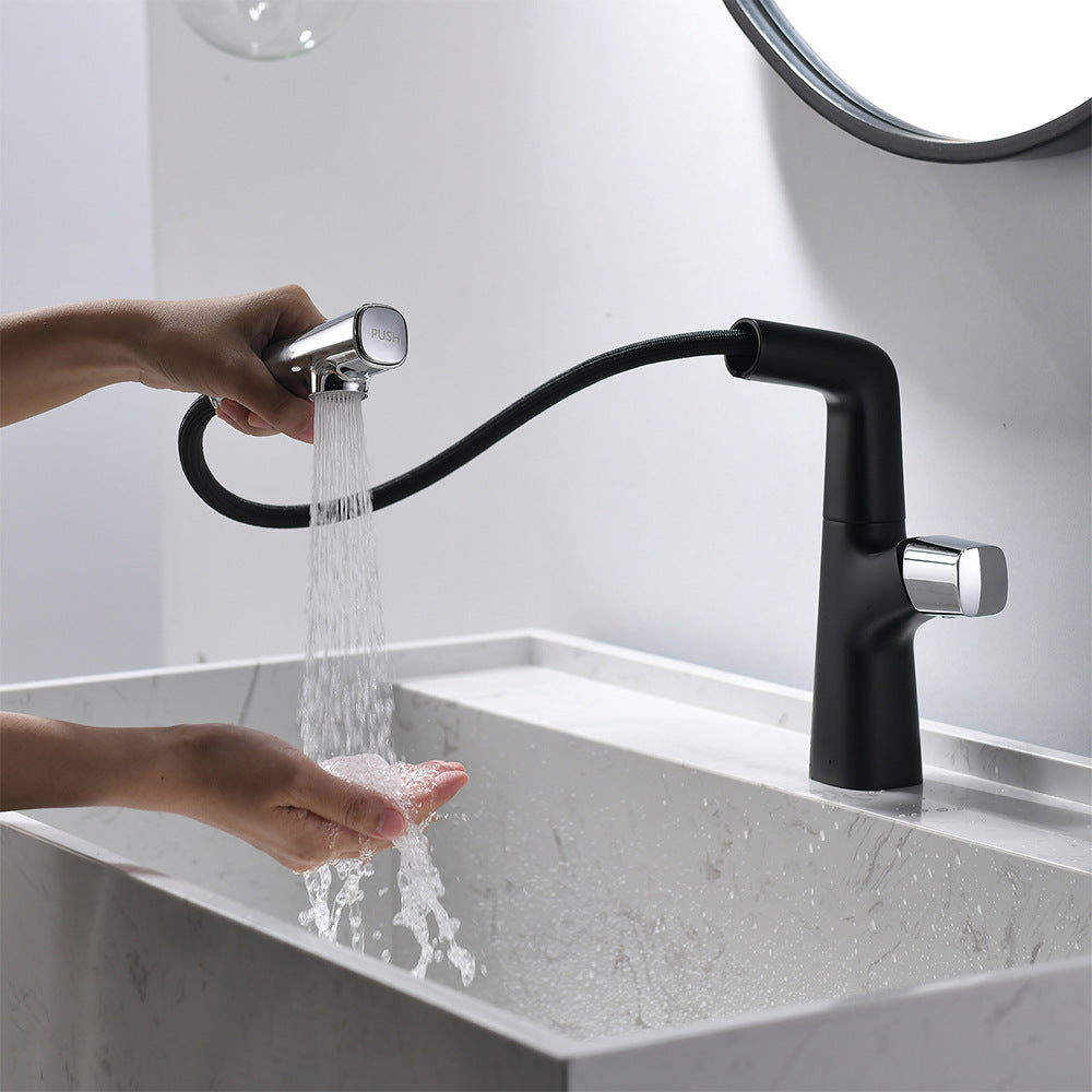 Full Brass Hot and Cold Water Lifting and Pull Down Bathroom Faucet