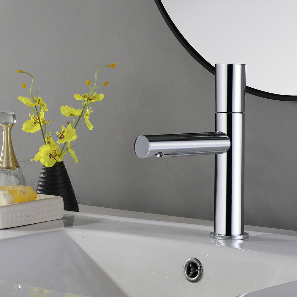 Brass Cylindrical Single Handle Hot and Cold Bathroom Basin Faucet