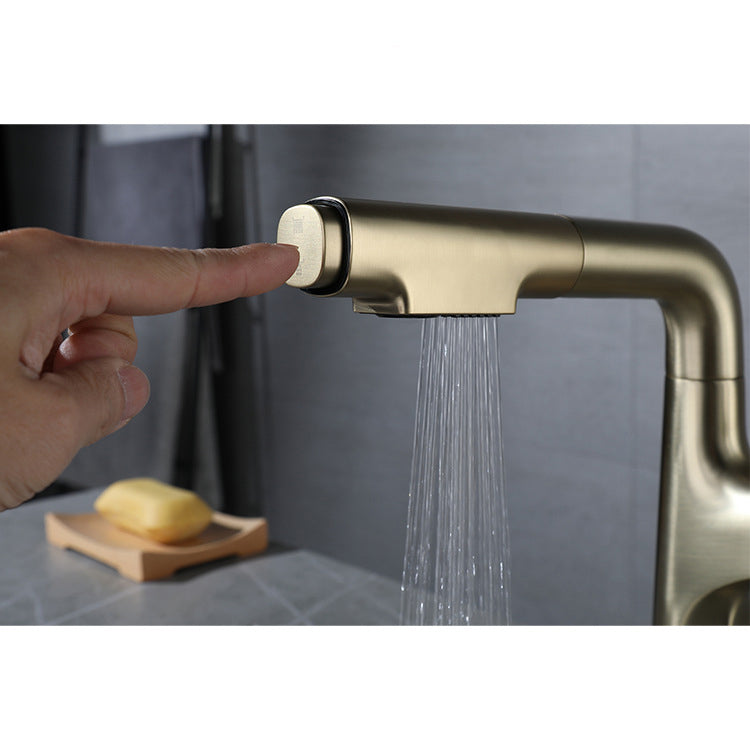 Full Brass Lifting and Pull-Out Bathroom Faucet
