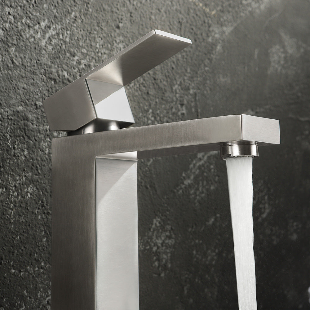 Modern 304 Stainless Steel Square Cold and Hot Single Hole Basin Faucet