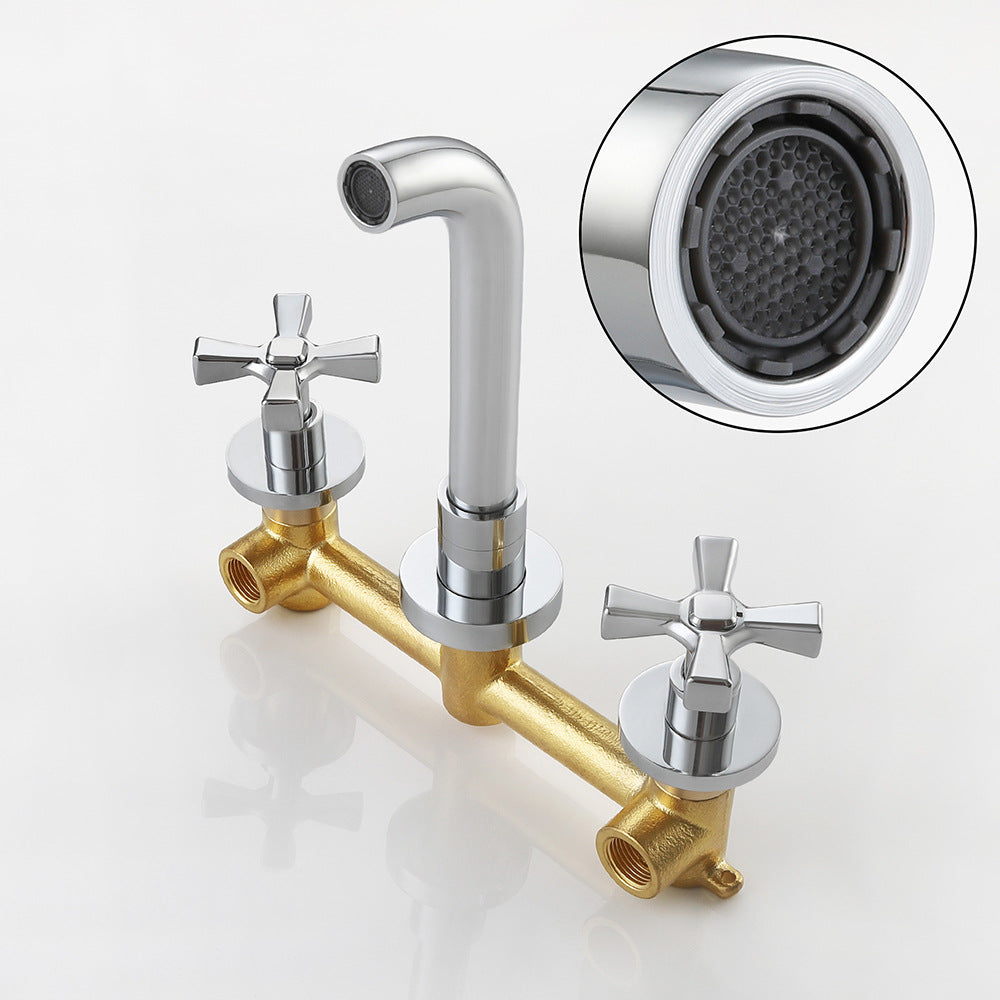 Double Handle Wall Mount Bathroom Sink Faucet and Valve