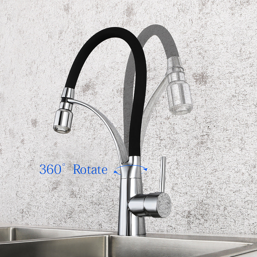 Brass Single Handle Pull Down Sprayer Kitchen Faucet, with LED Light